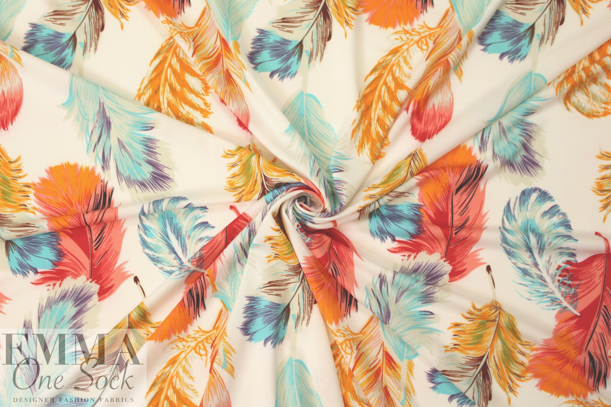 NY designer feather graphic scuba knit 1.25 yds