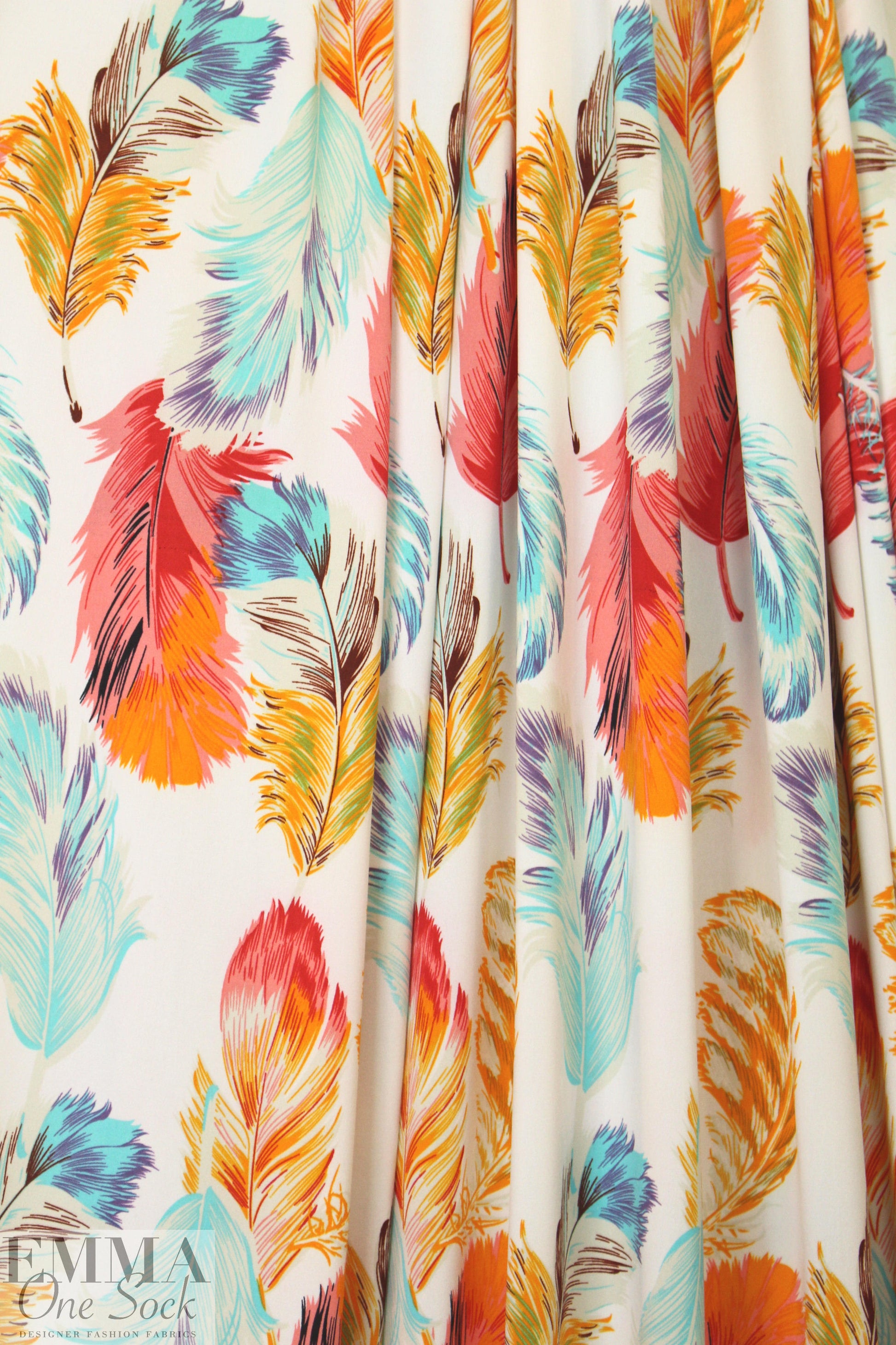 NY designer feather graphic scuba knit