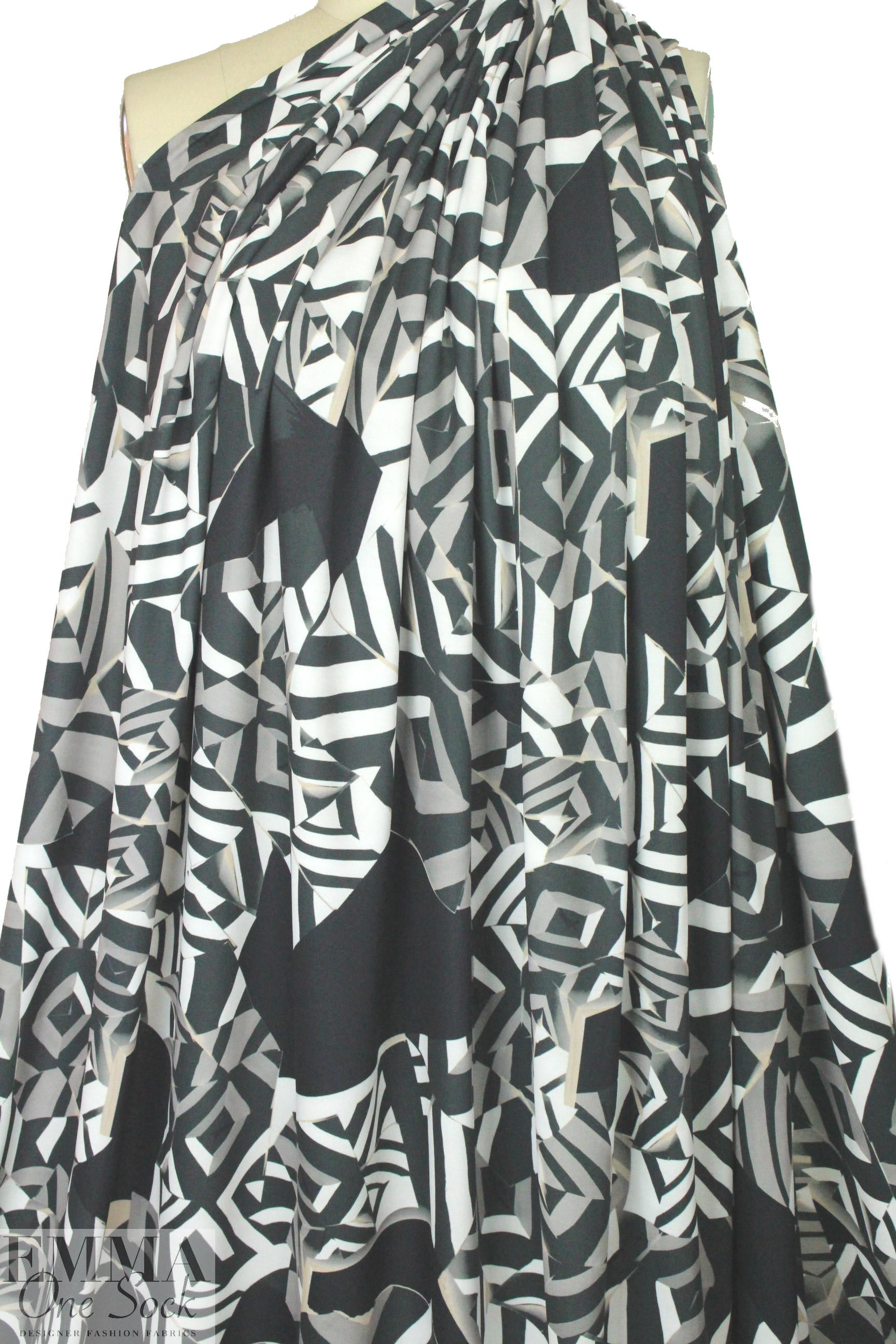 Italian prism graphic polyester interlock - black/gray 2 yds