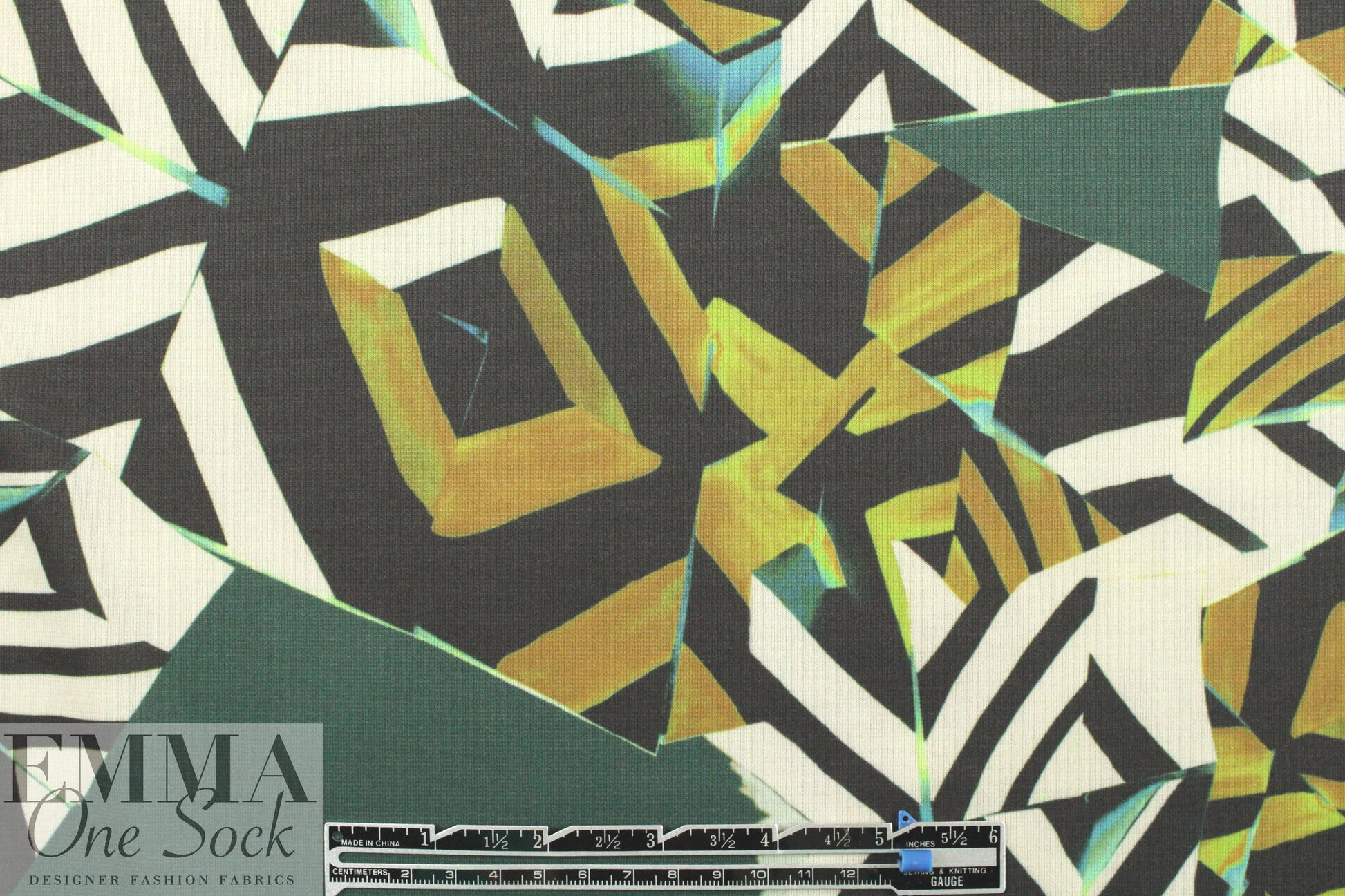 Italian prism graphic polyester interlock - hunter/teal