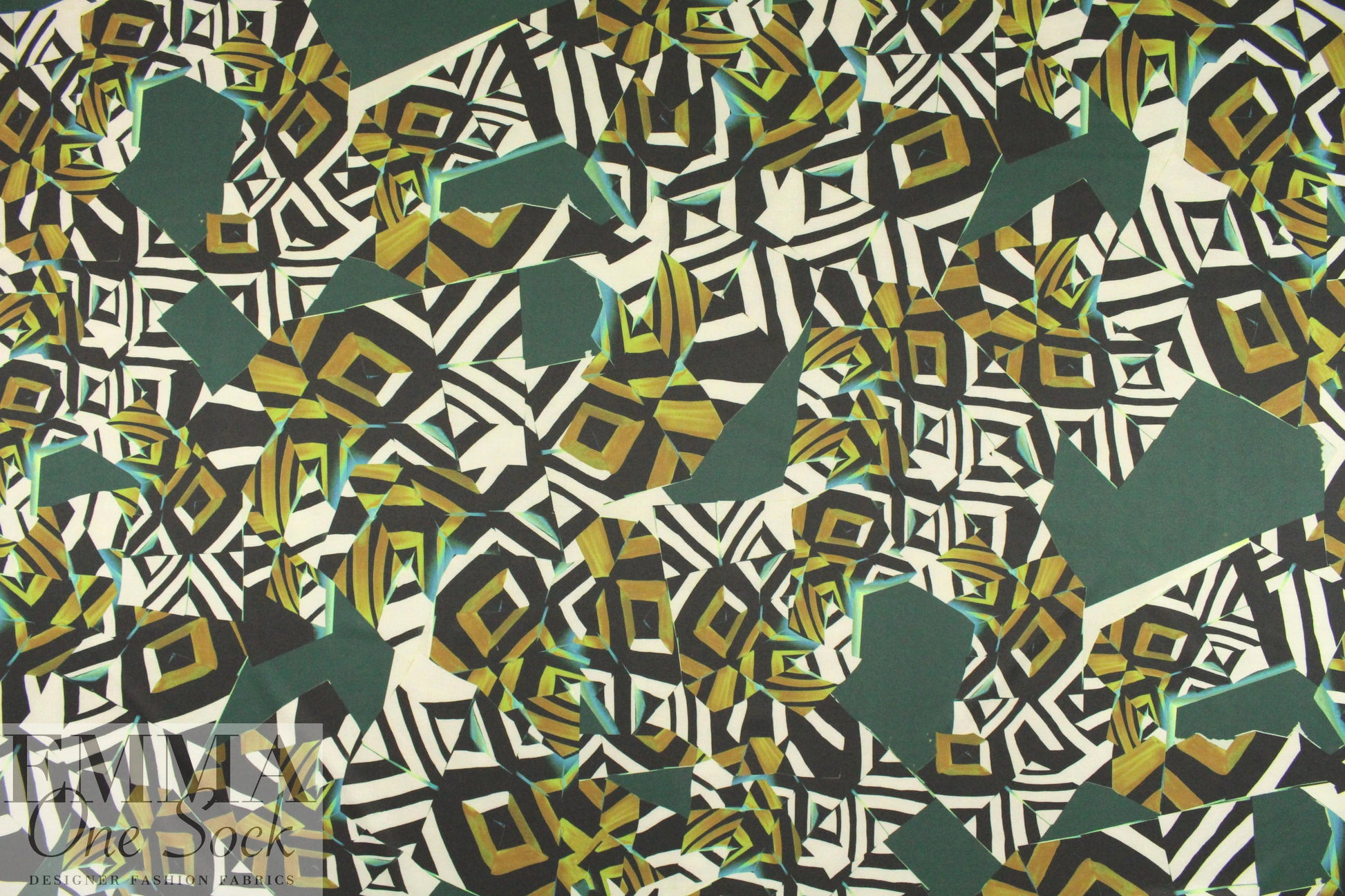 Italian prism graphic polyester interlock - hunter/teal