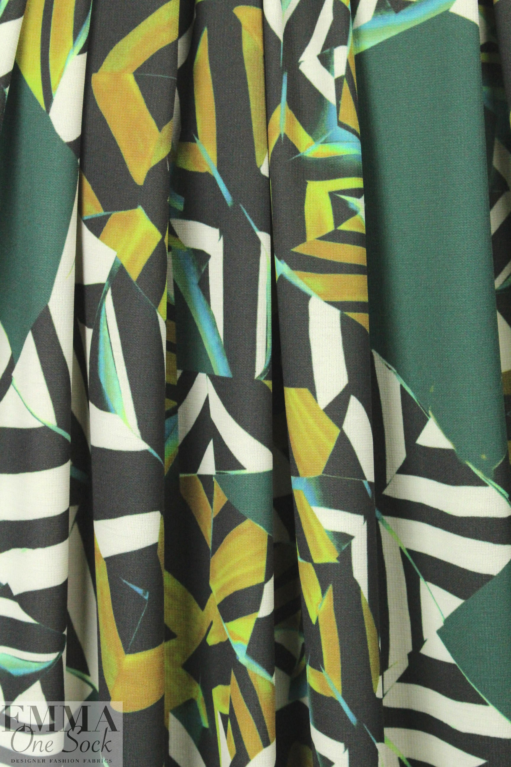 Italian prism graphic polyester interlock - hunter/teal