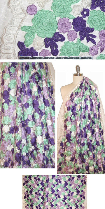 famous designer mint/purple flowery lace 1.25 yd
