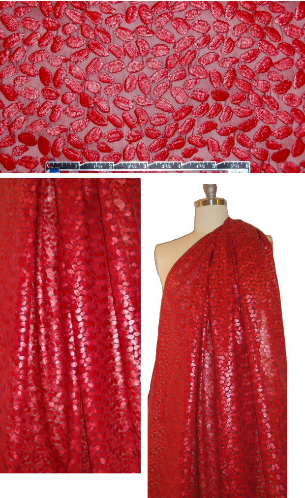 famous designer red buds embroidered organza