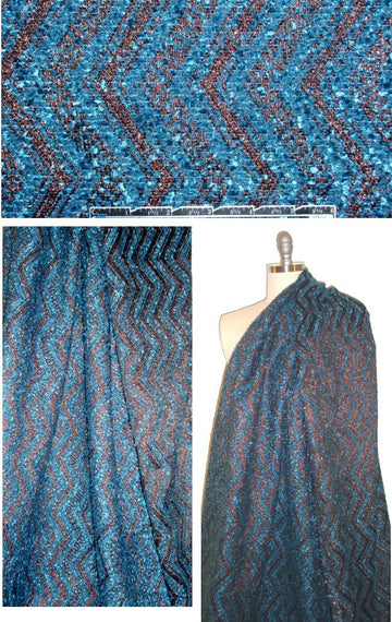 Italian metallic boucle chevron brocade - turquoise/copper 1.5 yd