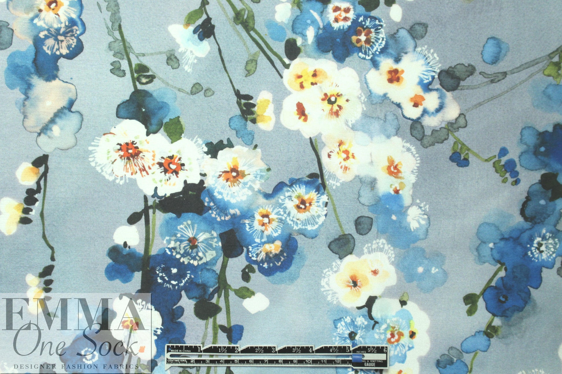 NY designer 'poly-silk' organza - painted blossoms