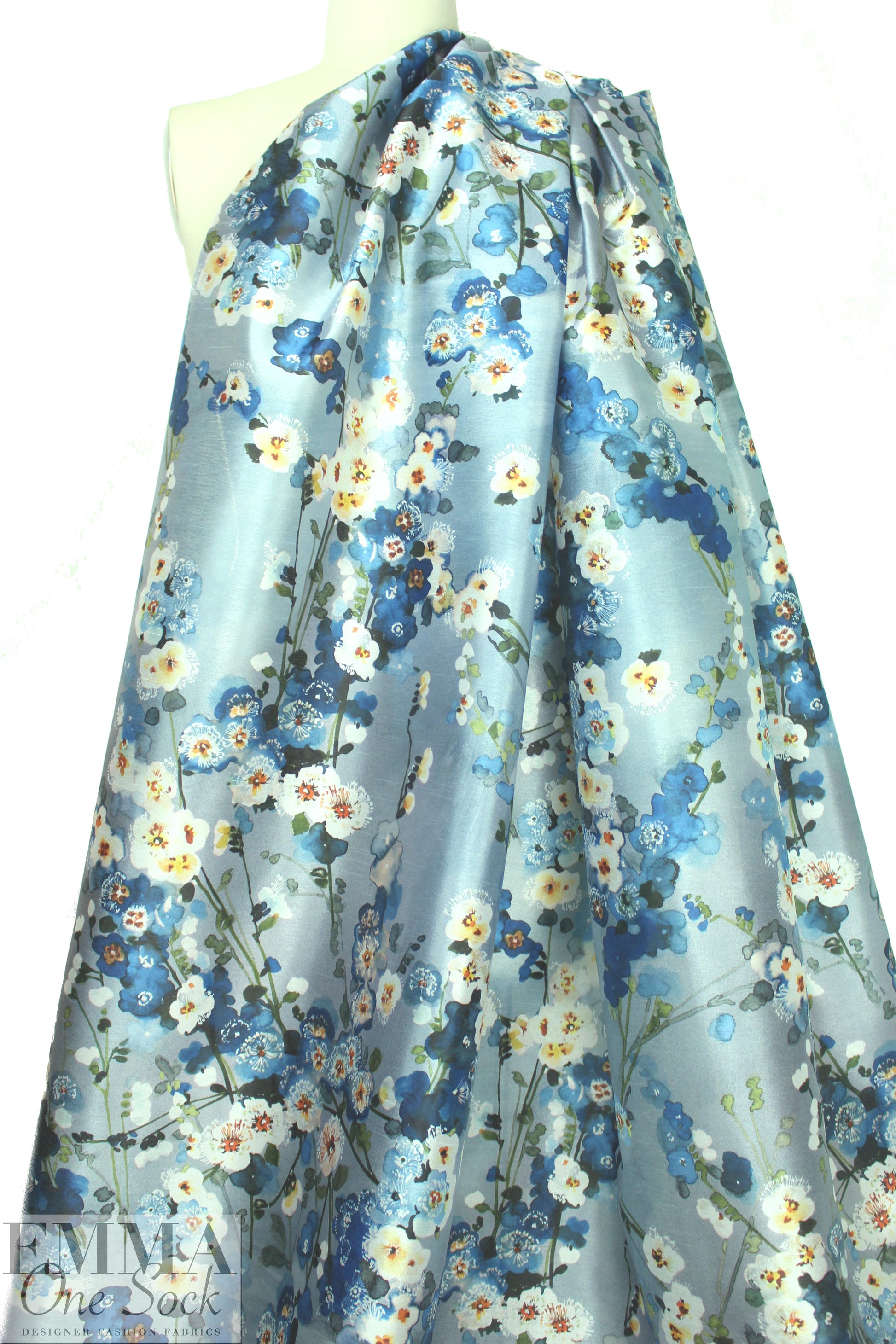 NY designer 'poly-silk' organza - painted blossoms