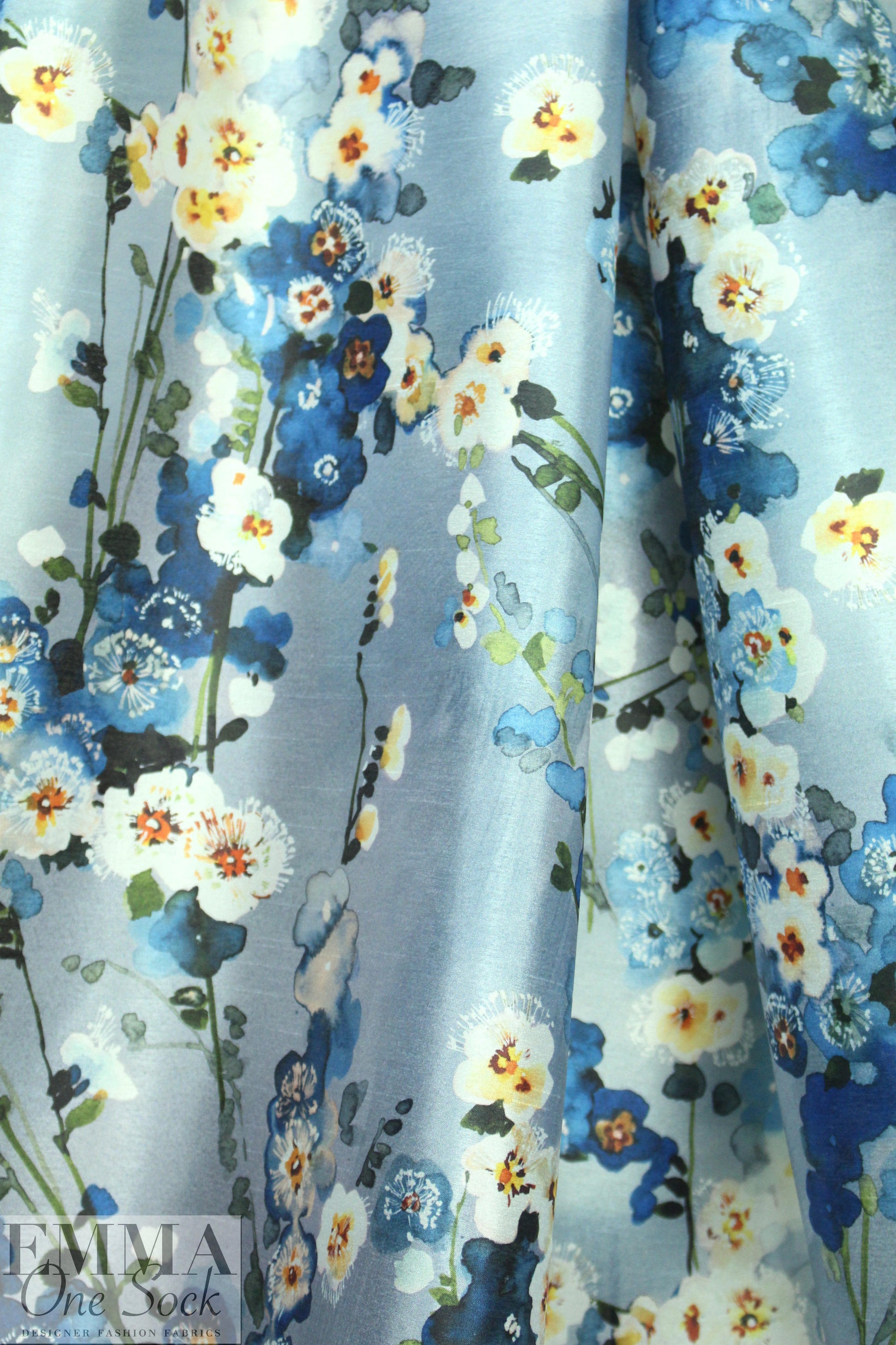 NY designer 'poly-silk' organza - painted blossoms