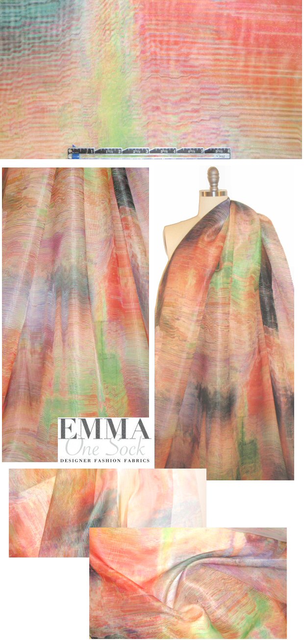NY designer 3-ply abstract printed organza 2.25 yd