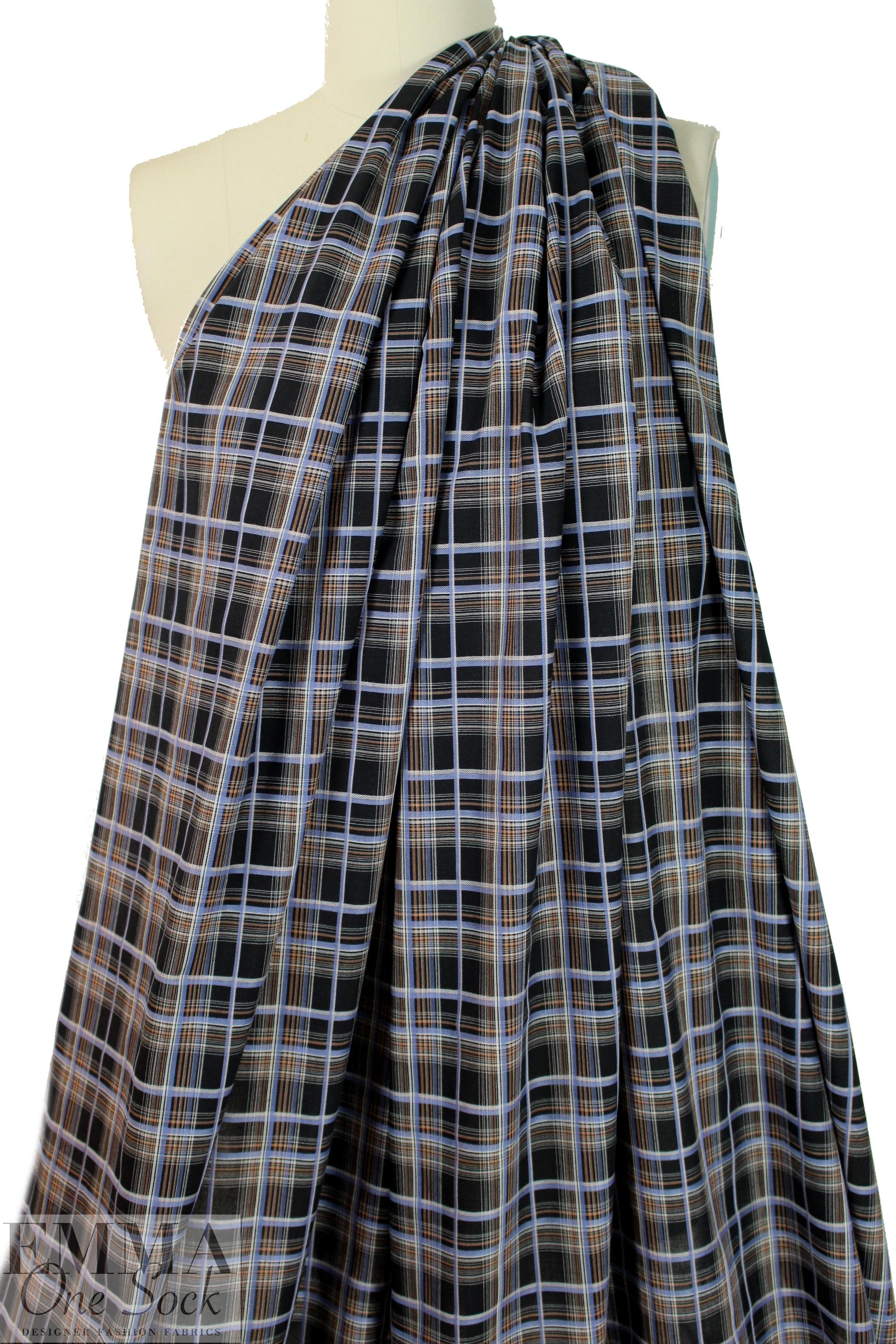 Italian tawny/iris yarn-dyed jacquard plaid shirting