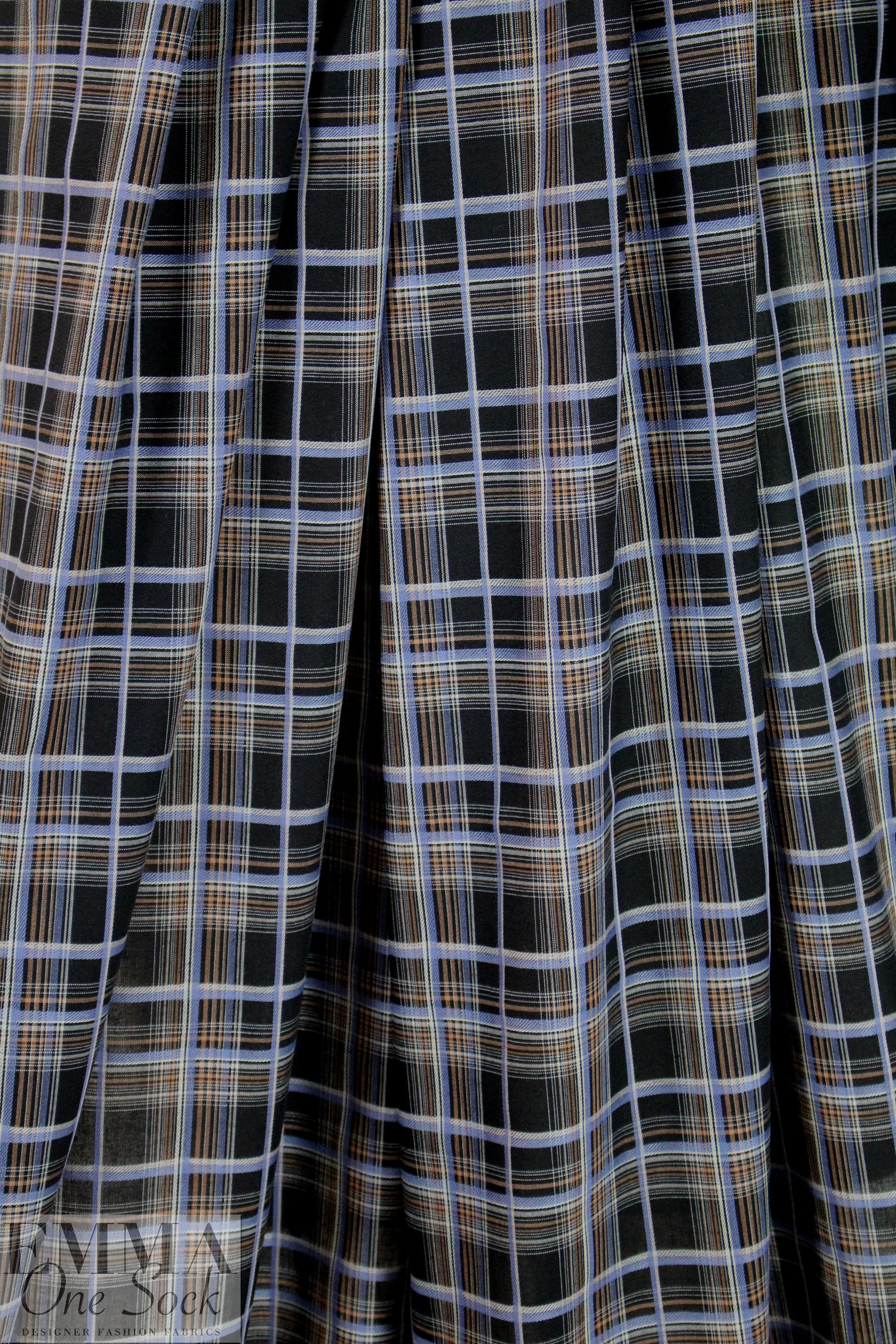 Italian tawny/iris yarn-dyed jacquard plaid shirting 1.5 yd