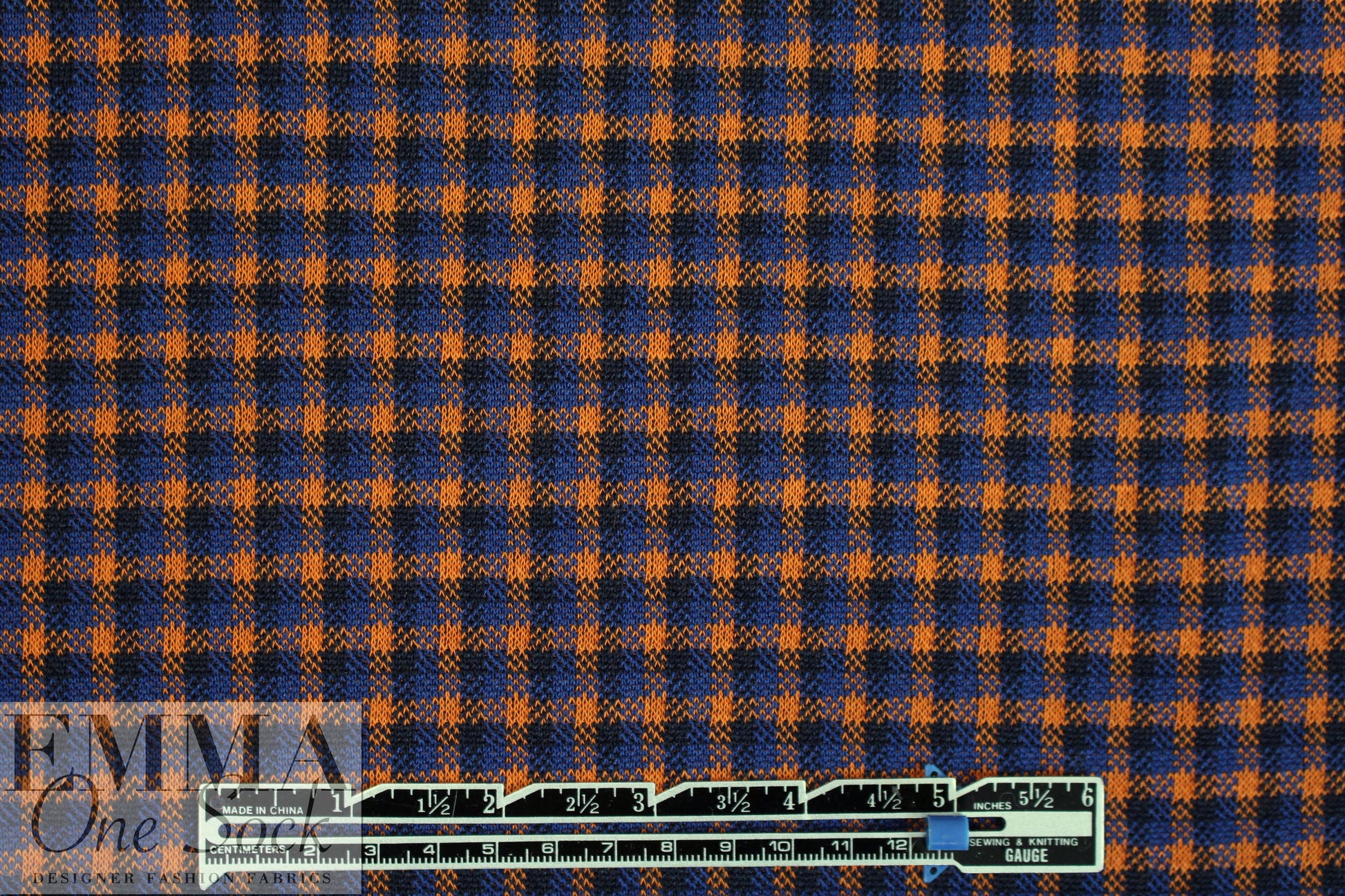 Rag and B0ne yarn dyed plaid doubleknit - navy/orange 1.5 yd