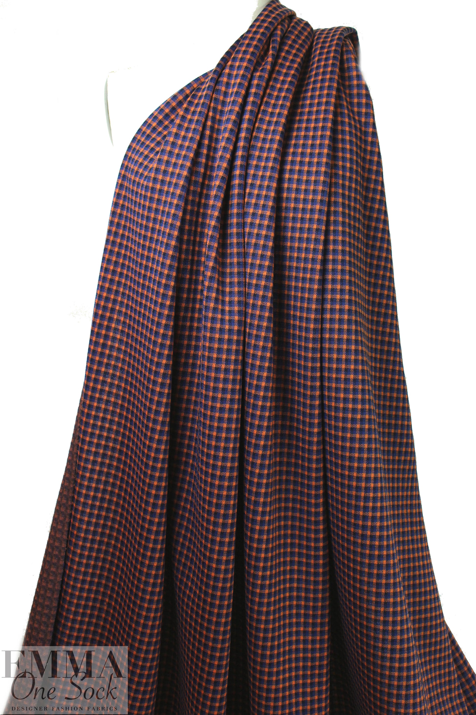 Rag and B0ne yarn dyed plaid doubleknit - navy/orange 1.5 yd