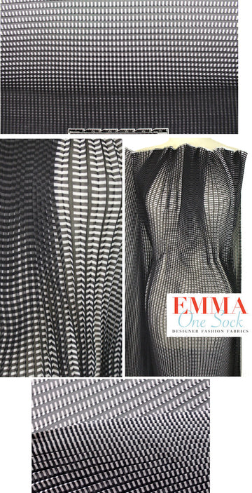pleated poly georgette stripe - black/snow