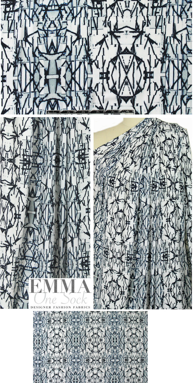 NY designer edgy midnight abstract polysilk woven