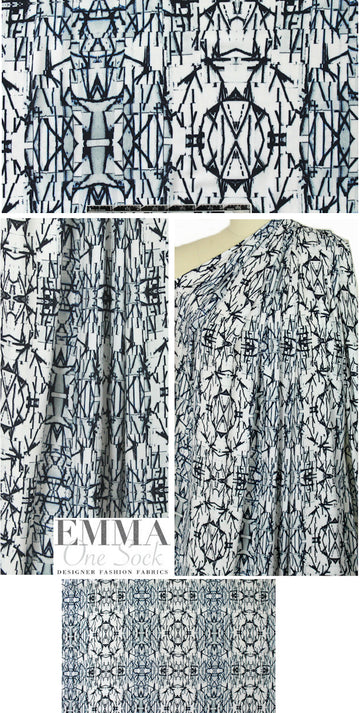 NY designer edgy midnight abstract polysilk woven