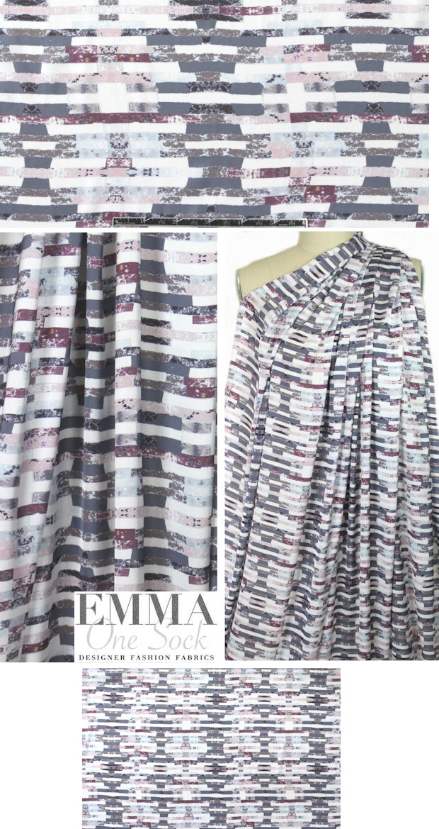 NY designer mauve/gray dashy stripe polysilk woven