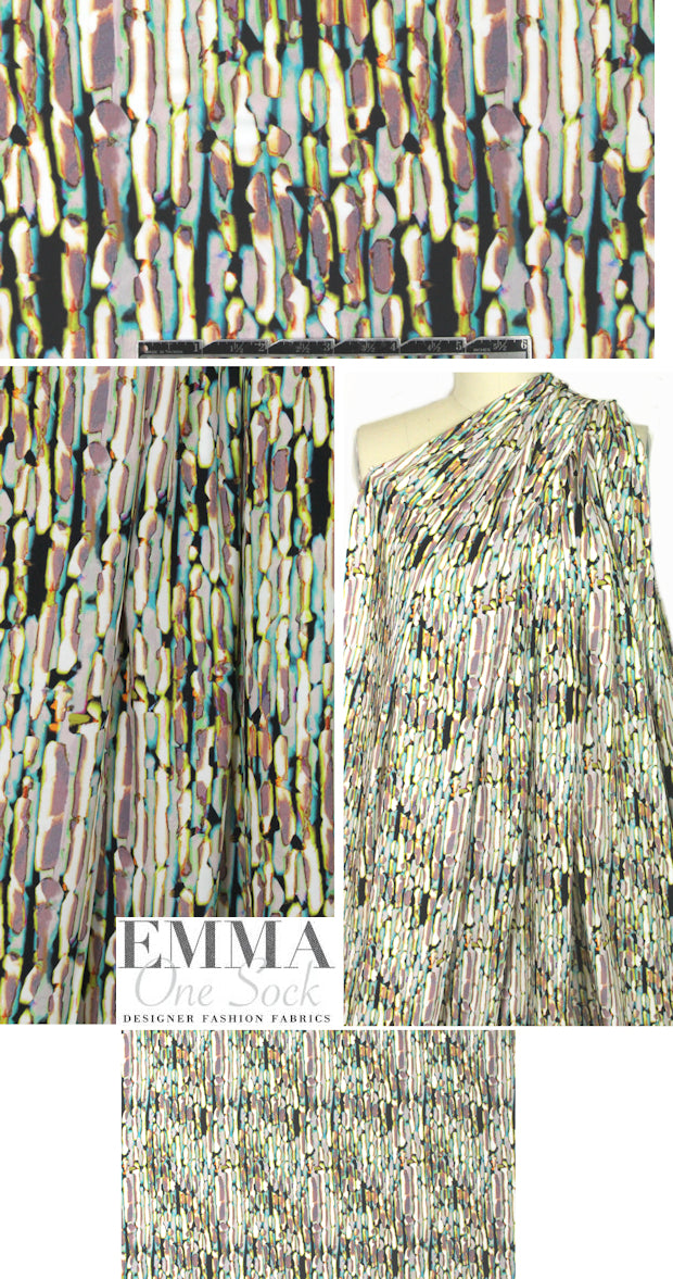 NY designer edgy cubist stripe polysilk woven
