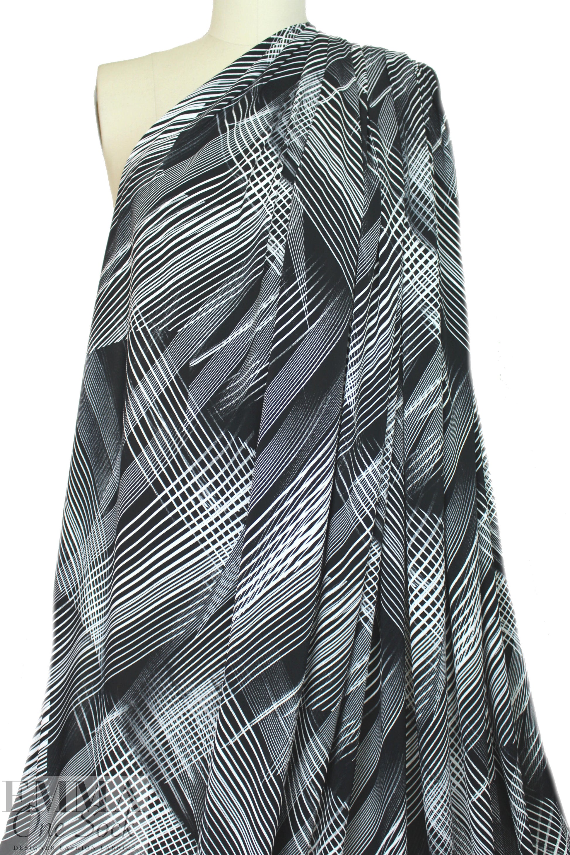 criss cross abstract ITY knit - black white .875 yds
