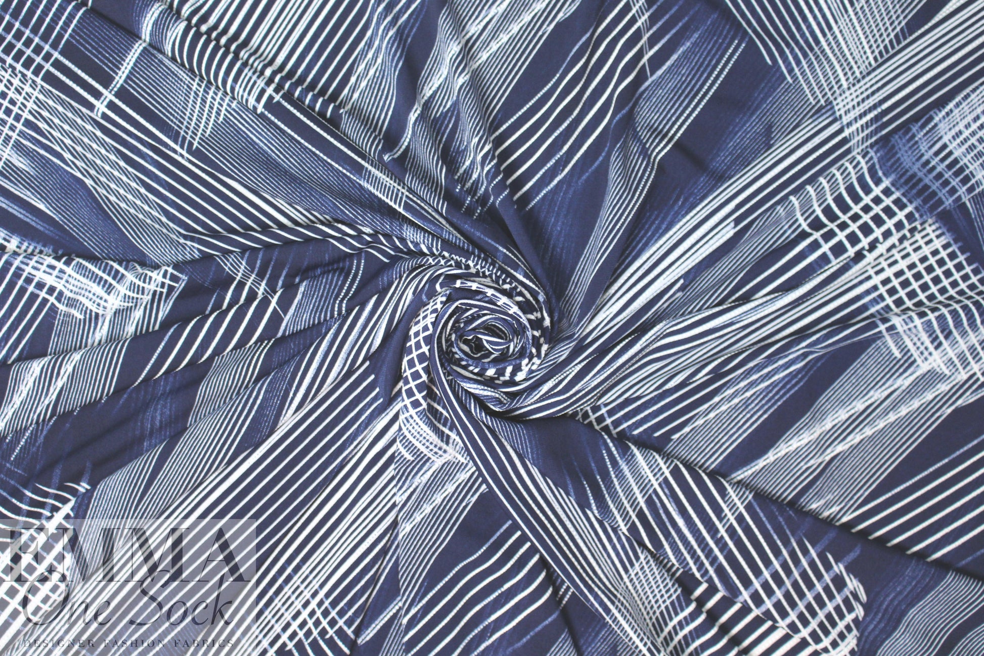 criss cross abstract ITY knit - navy/white