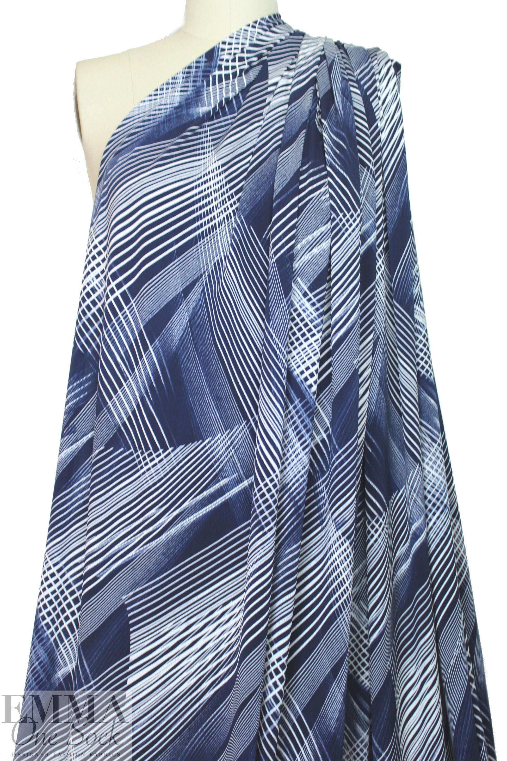 criss cross abstract ITY knit - navy/white