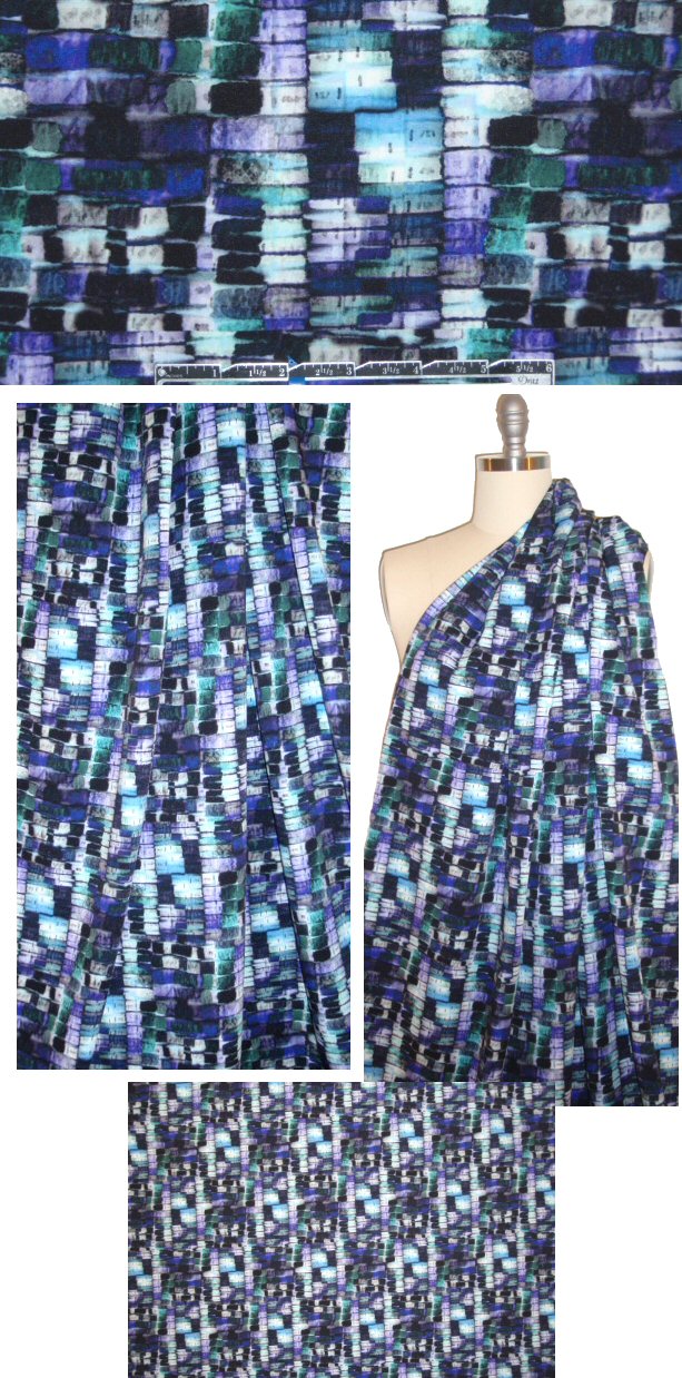 Italian printed microfiber twill - indigo mosaic 1.25 yds
