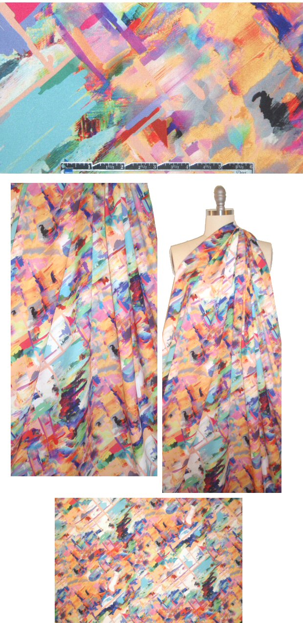 French hatchy abstract digital polysilk woven