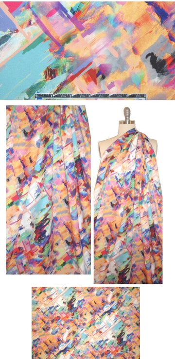 French hatchy abstract digital polysilk woven