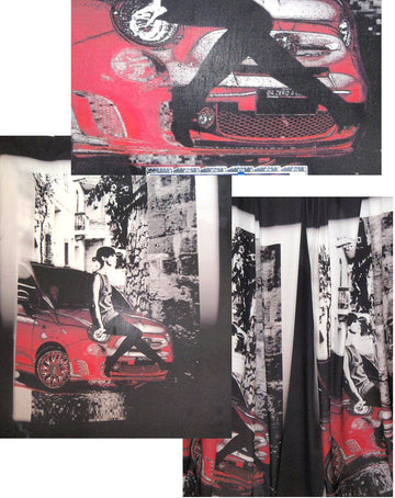 French 'mod lady on car' digital panel woven