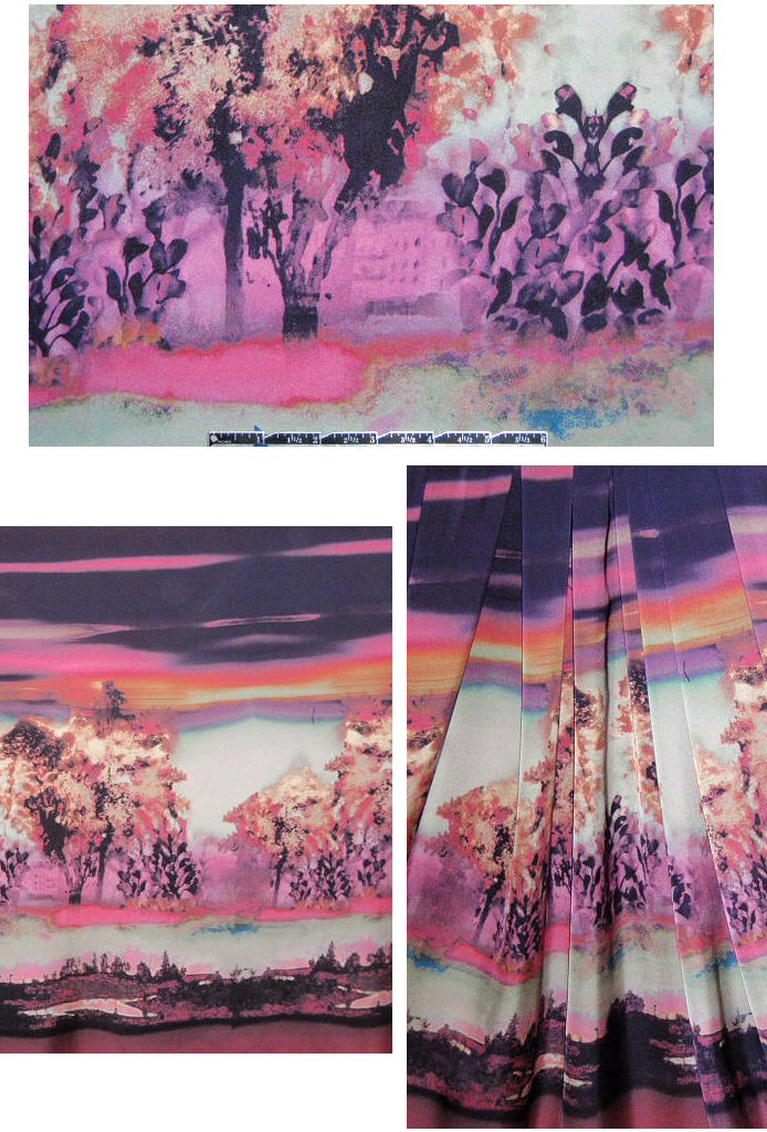 French lilac sunset grove digital panel woven 1.6 yd