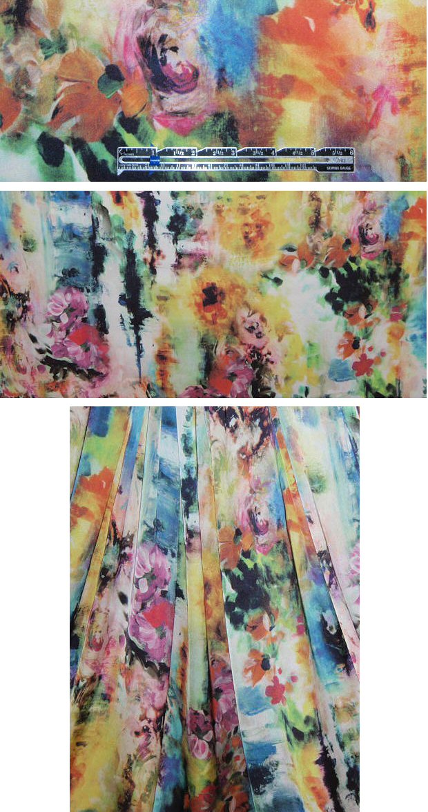 French floral abstract montage digital polysilk woven