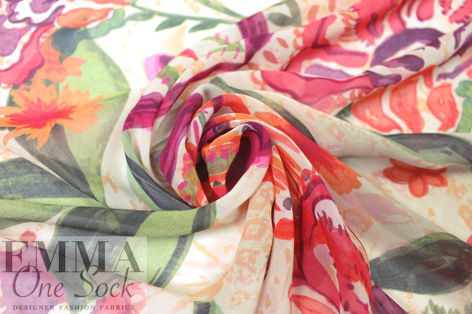'watercolor wildflowers' digital poly chiffon 2.5 yd
