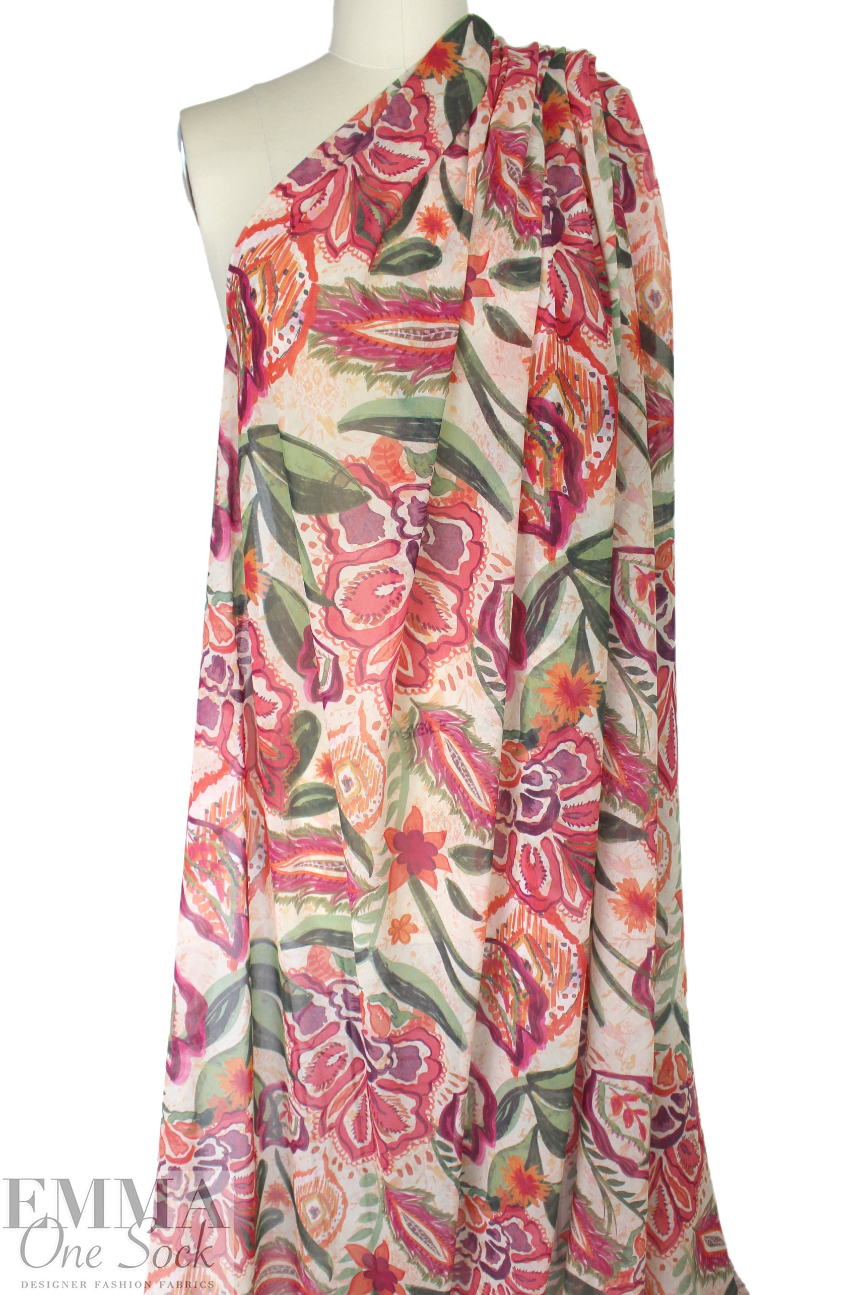'watercolor wildflowers' digital poly chiffon 1.5 yd