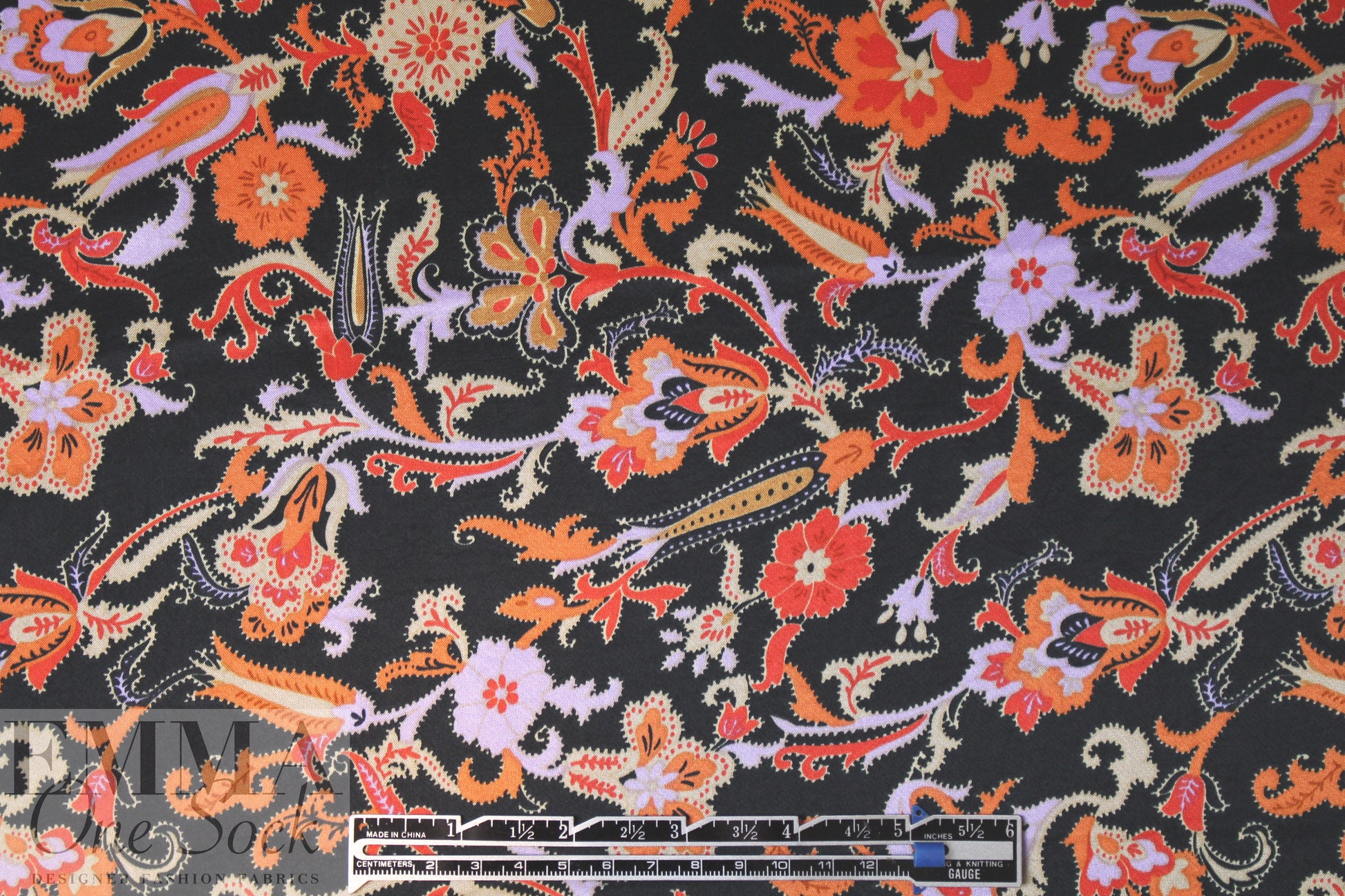 Derek L@m deco floral polysilk charmeuse on black
