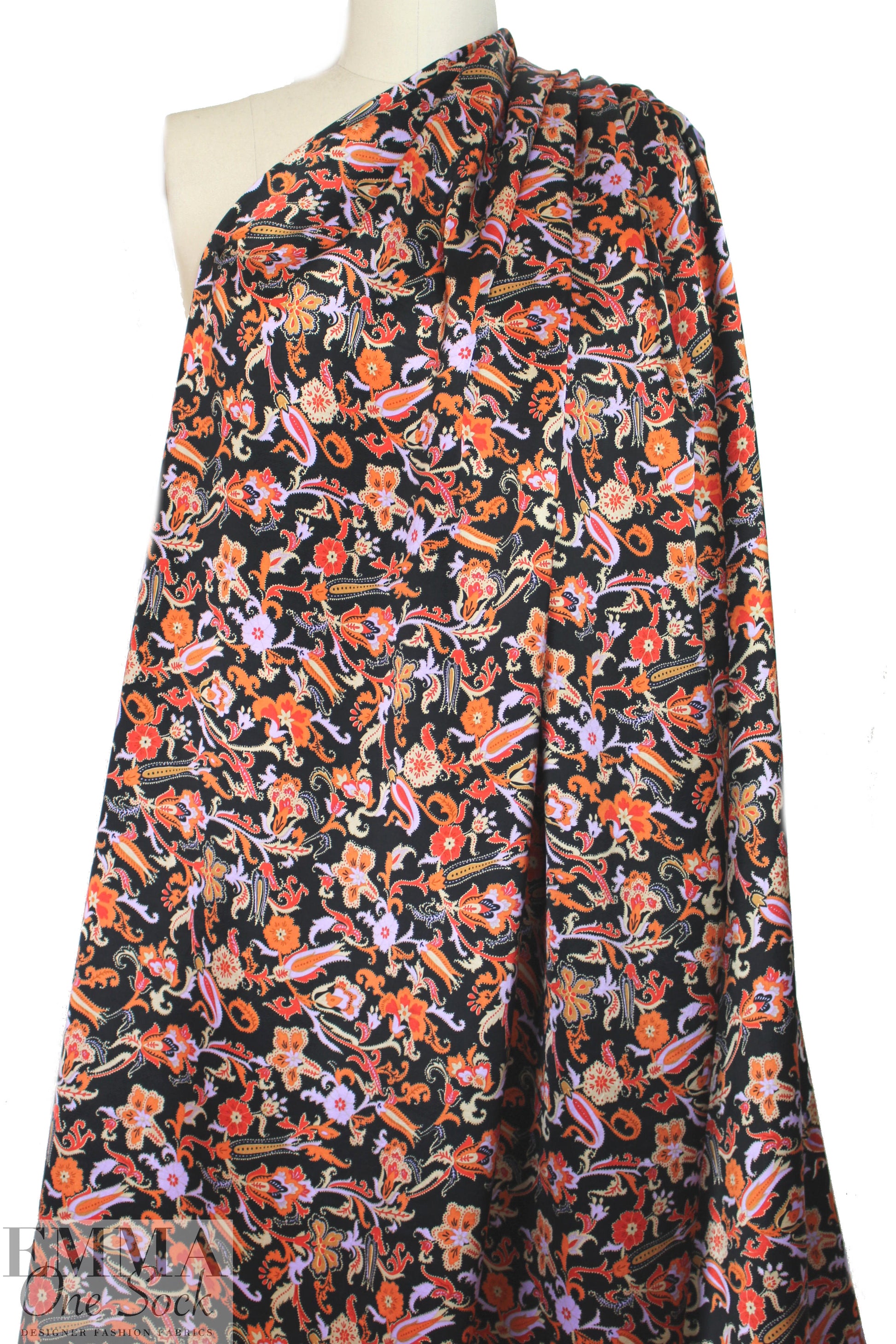Derek L@m deco floral polysilk charmeuse on black