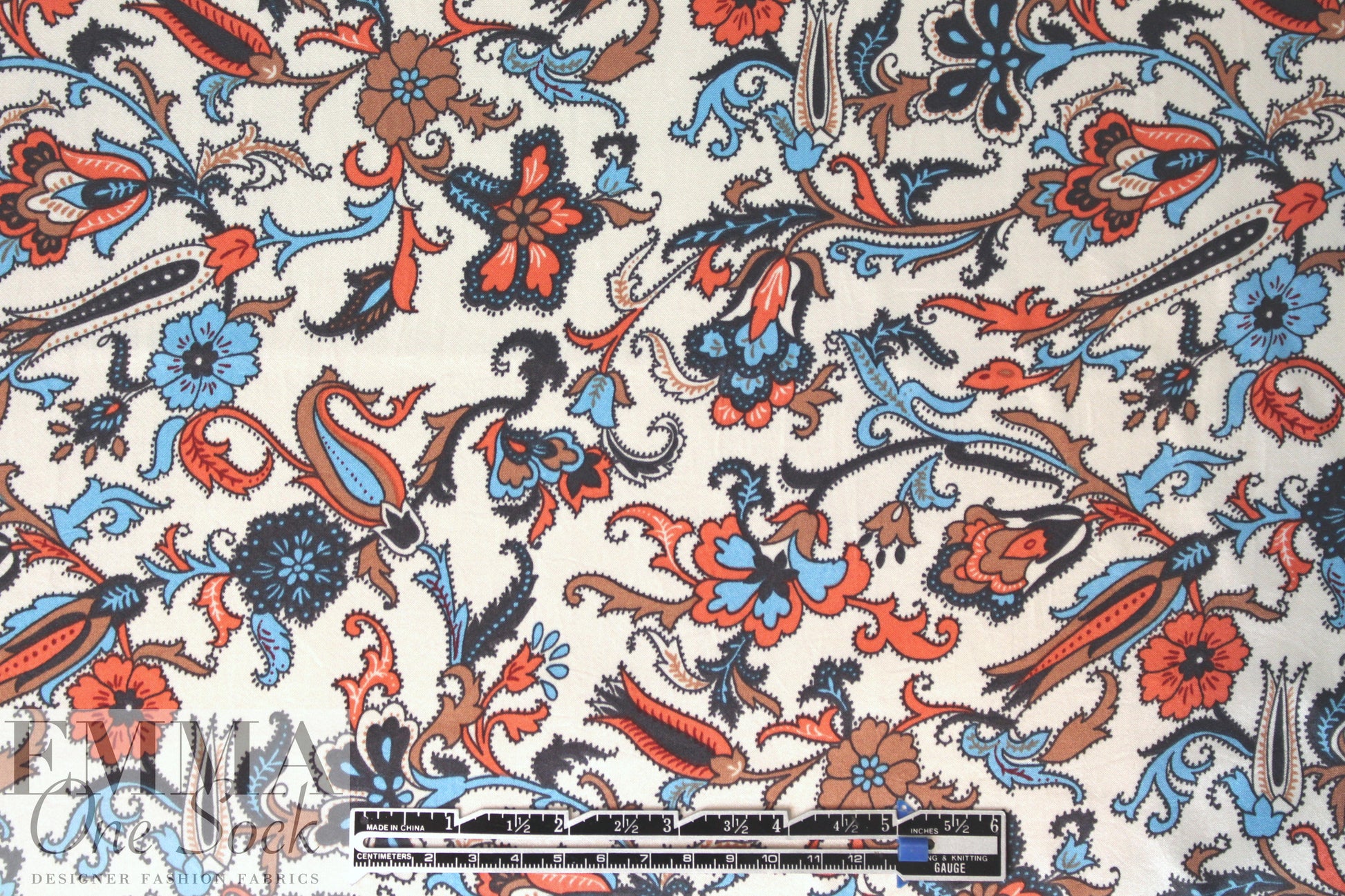 Derek L@m deco floral polysilk charmeuse on alabaster 1.5 yd