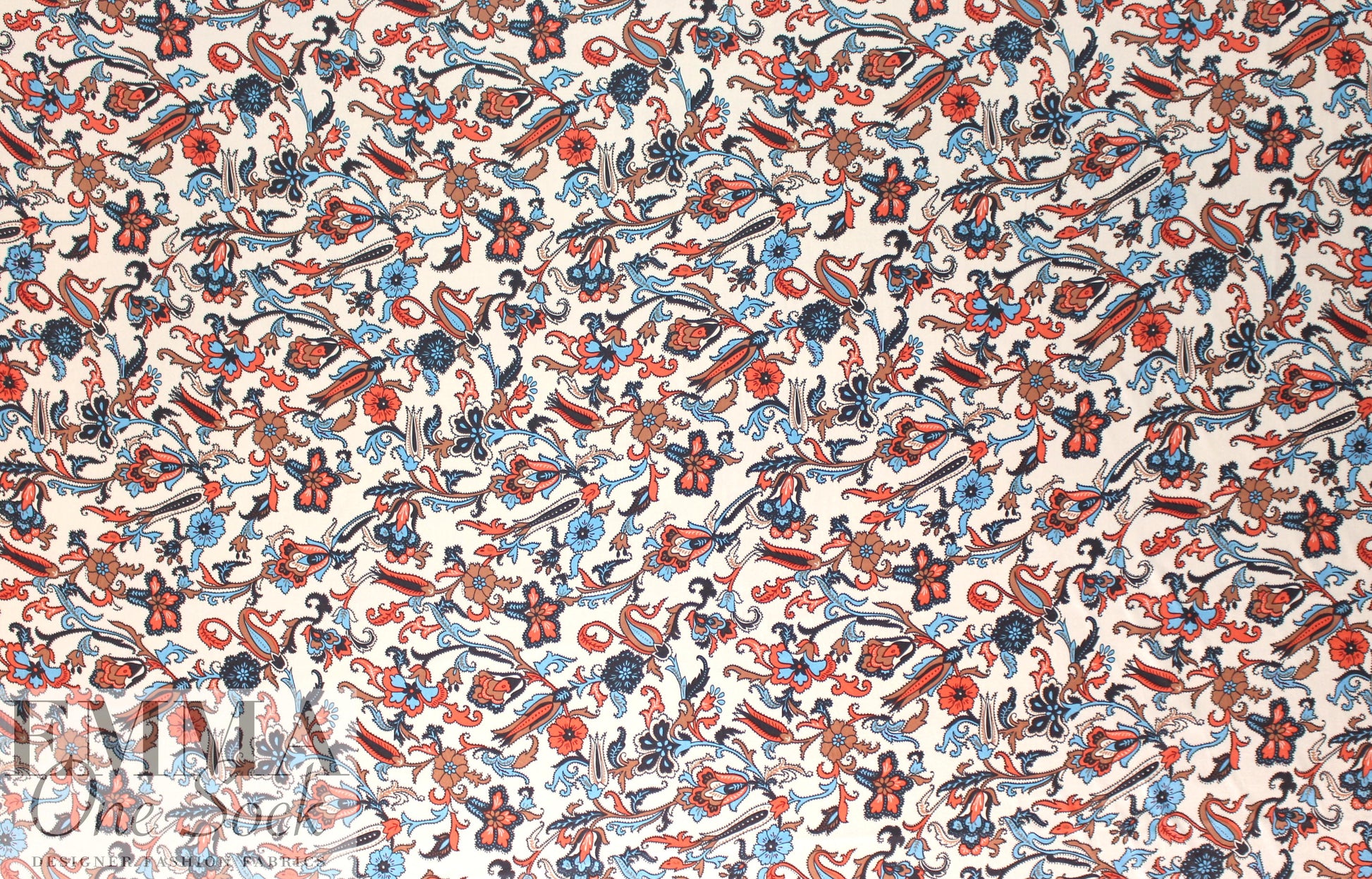 Derek L@m deco floral polysilk charmeuse on alabaster 1.75 yd