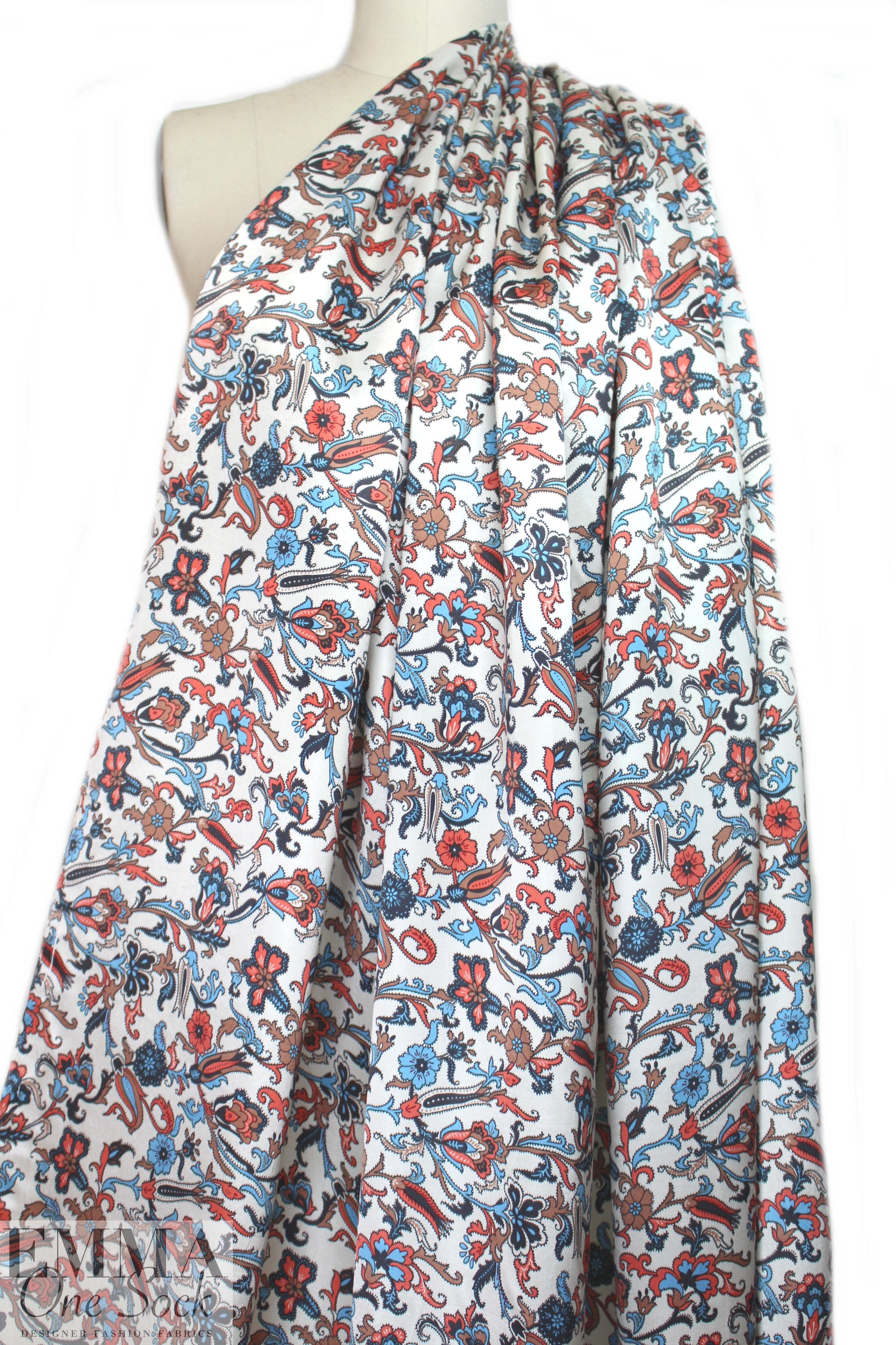 Derek L@m deco floral polysilk charmeuse on alabaster 1.75 yd