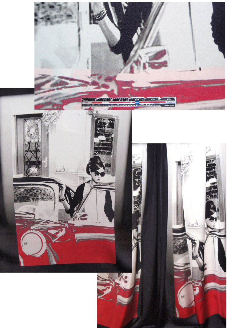 French 'Audrey Hep' digital panel woven - red 1 panel