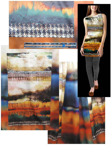 French landscape montage digital panel woven 1 yard