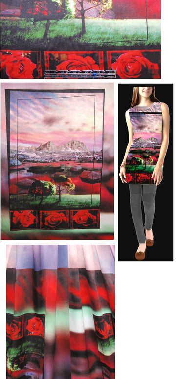 French red rose/trees digital panel woven 1 yard