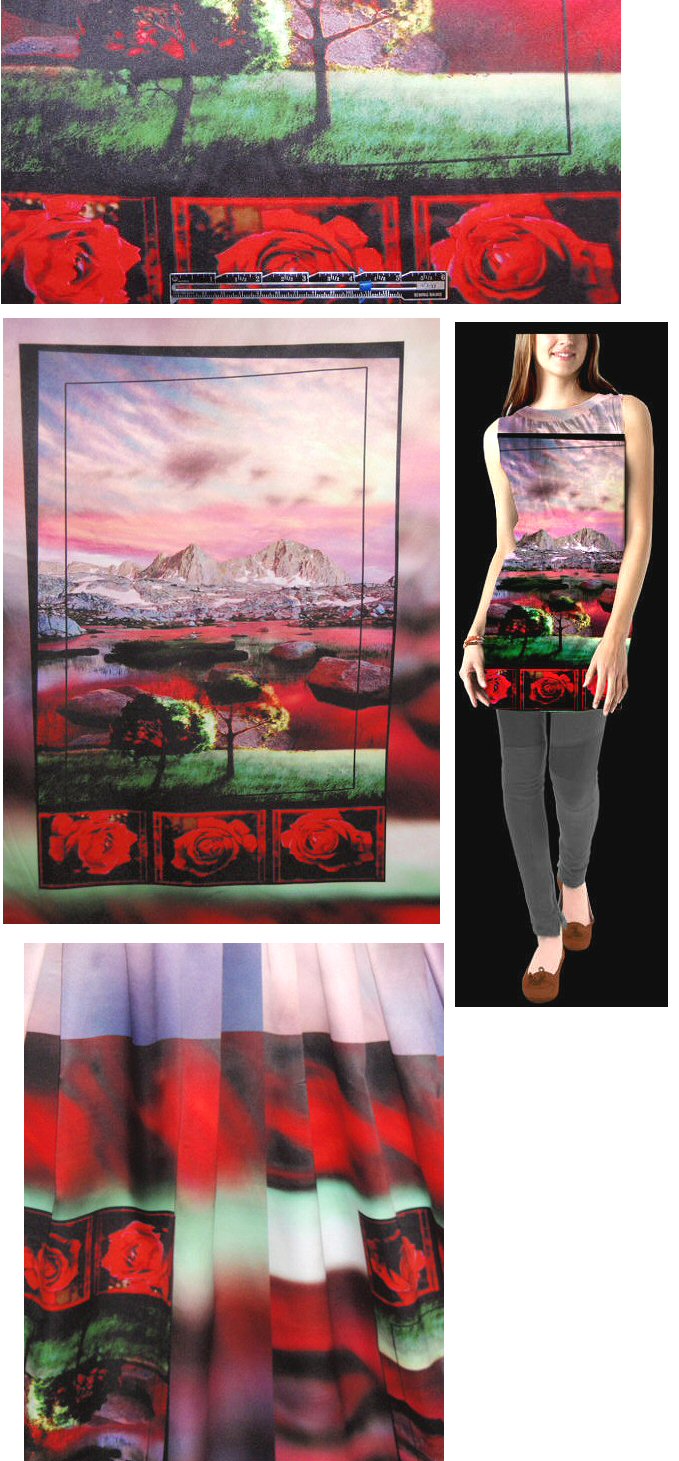 French red rose/trees digital panel woven