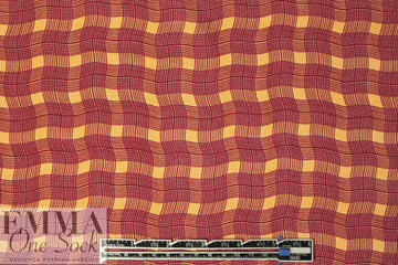 NY designer garnet/orange wavy plaid poly crepe woven 1.33 yds