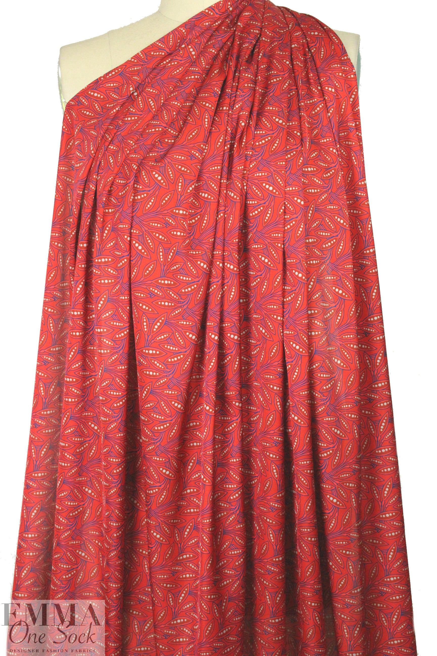 Italian deco leaves polysilk charmeuse