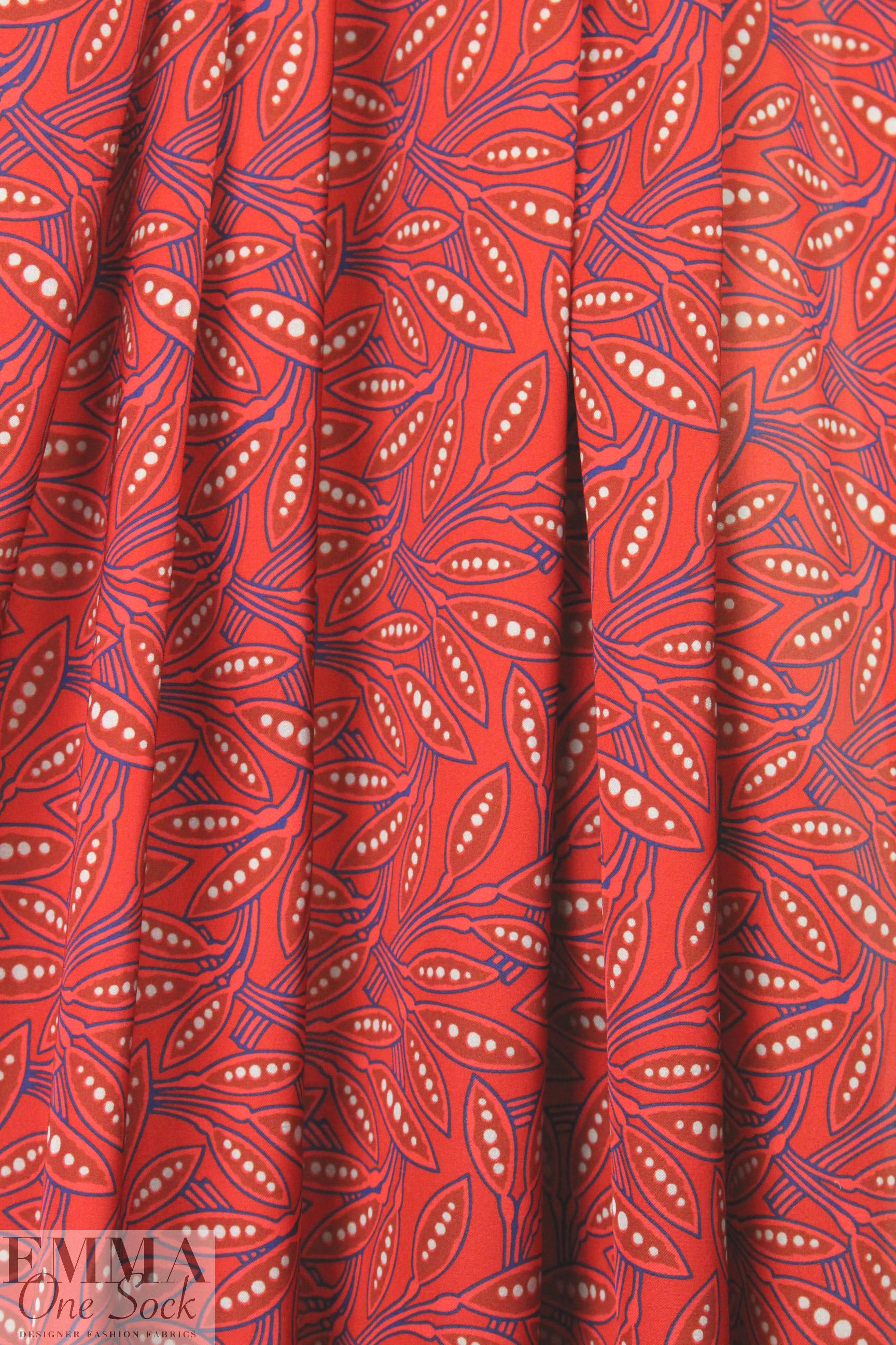 Italian deco leaves polysilk charmeuse 1 yard