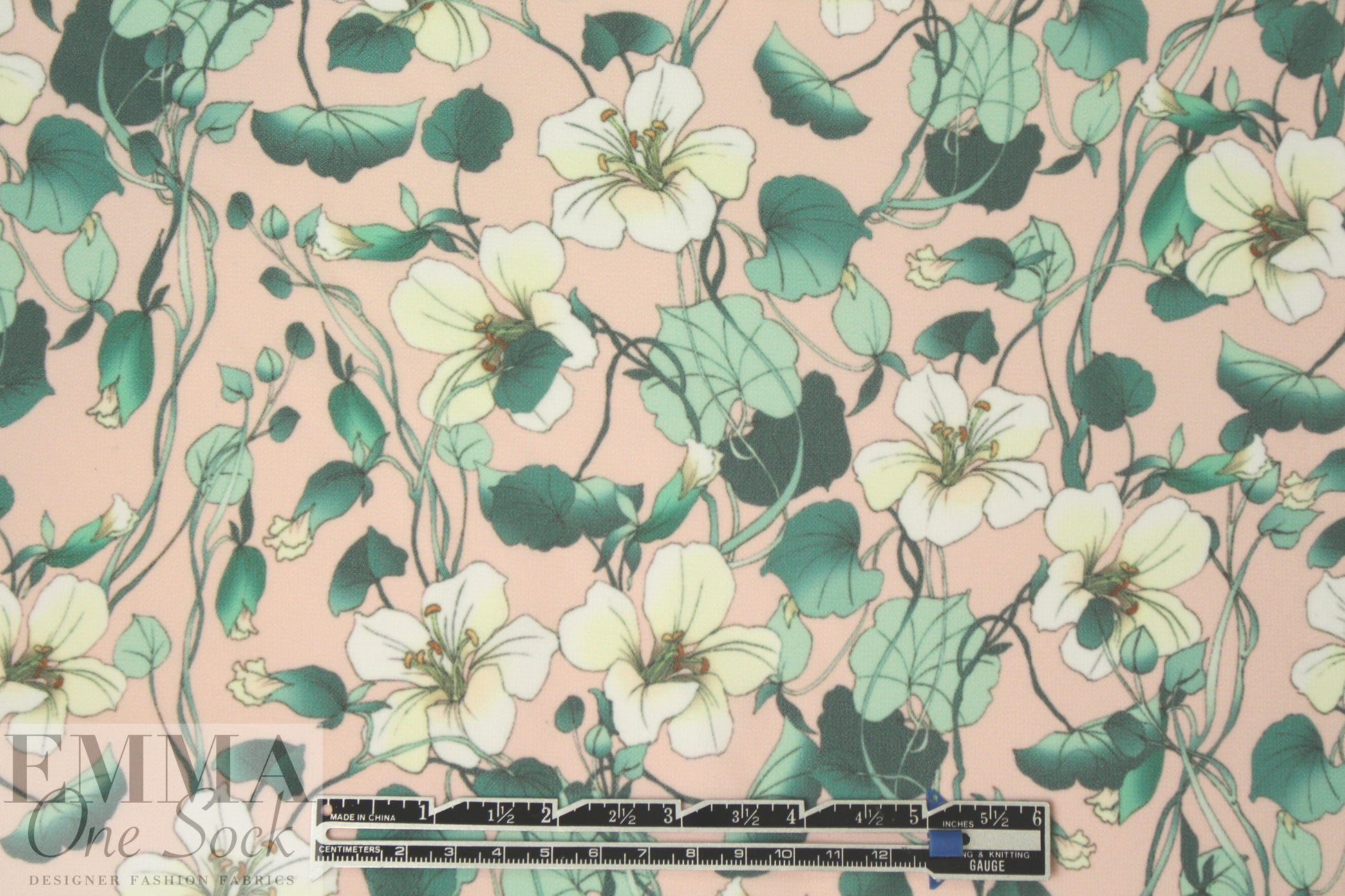 NY designer peach blush/mint floral polysilk chiffon 1.375 yd
