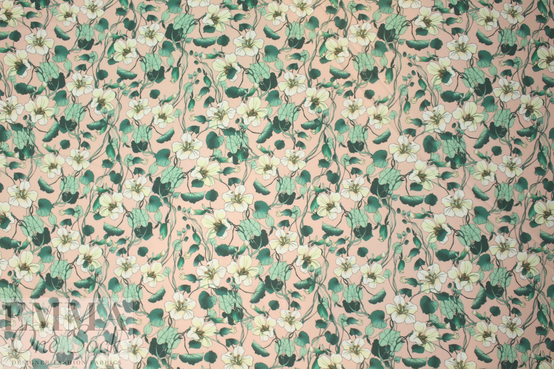 NY designer peach blush/mint floral polysilk chiffon 1.375 yd