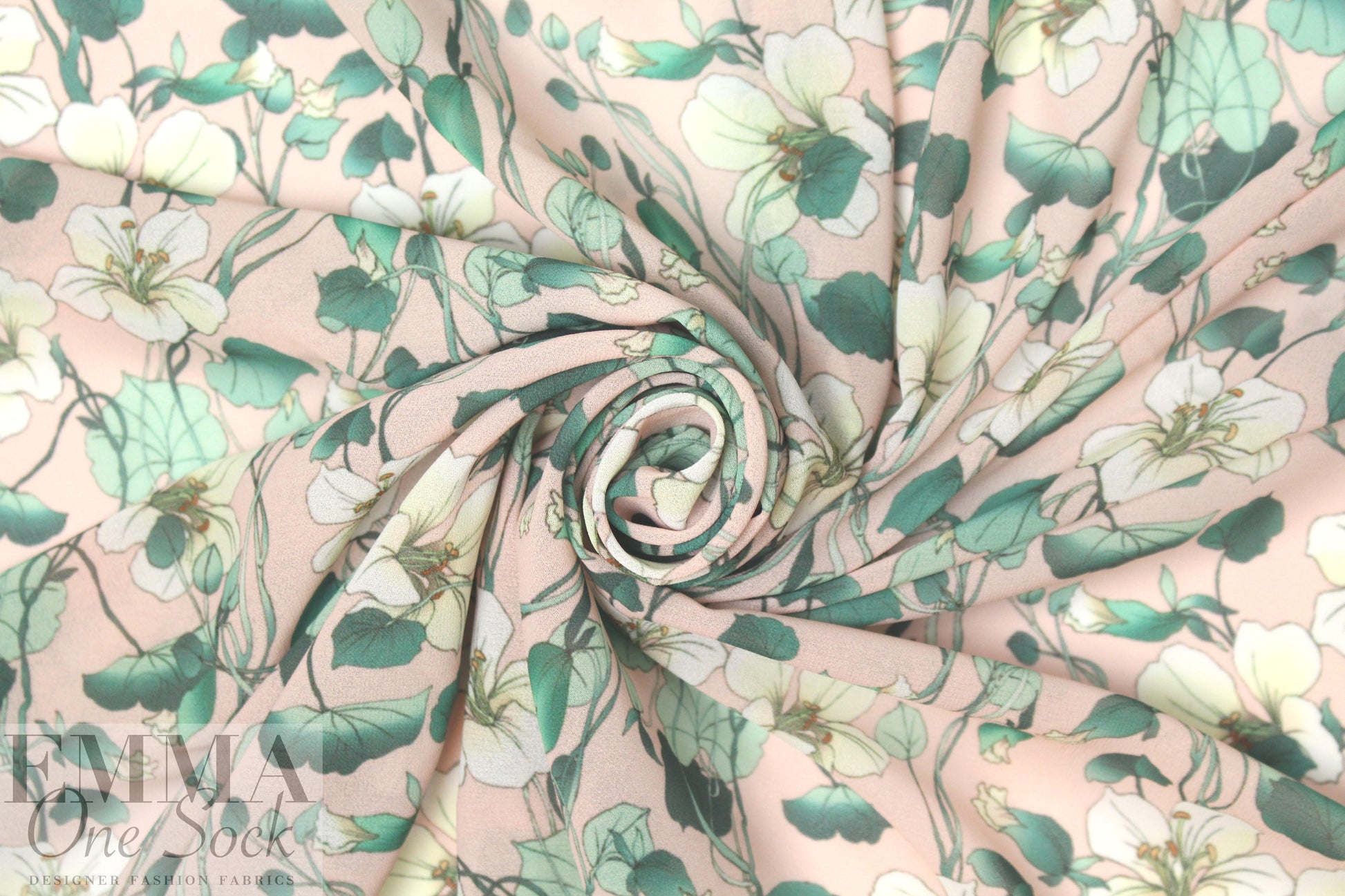 NY designer peach blush/mint floral polysilk chiffon 1.625 yd