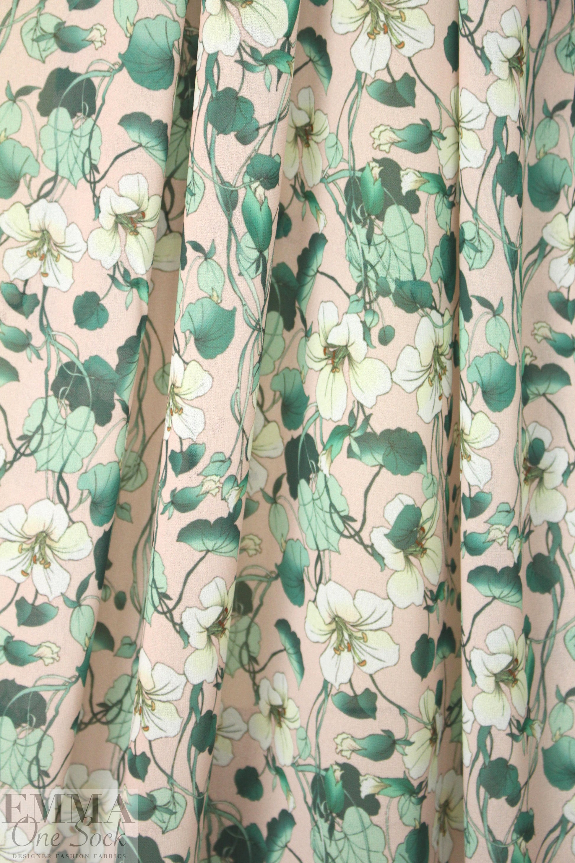 NY designer peach blush/mint floral polysilk chiffon