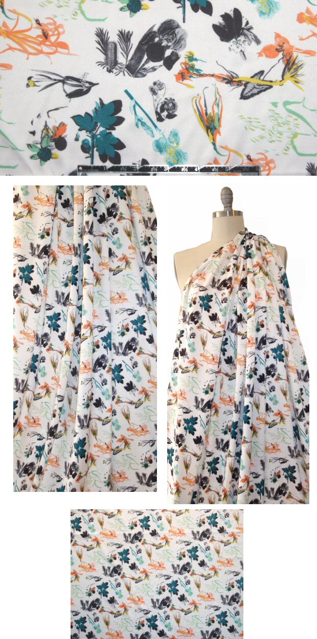 NY designer quirky garden polysilk stretch woven